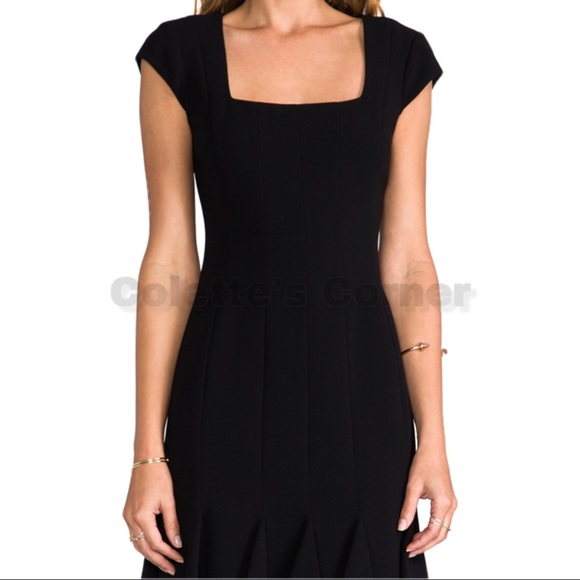 BCBG Maxazaria Farrah Black Square-Neck Cap Sleeve Flounce Hem Dress - Picture 3 of 8